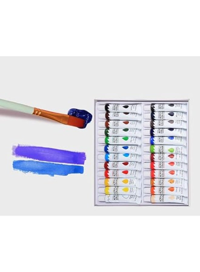 مجموعة طلاء اكريليك  تركيبة غير سامة للرسم الفني للأطفال والكبار، لوازم فنية للقماش والسيراميك والزجاج والأحجار والنماذج الخشبية، 12 مل، 24 لون - Image 3